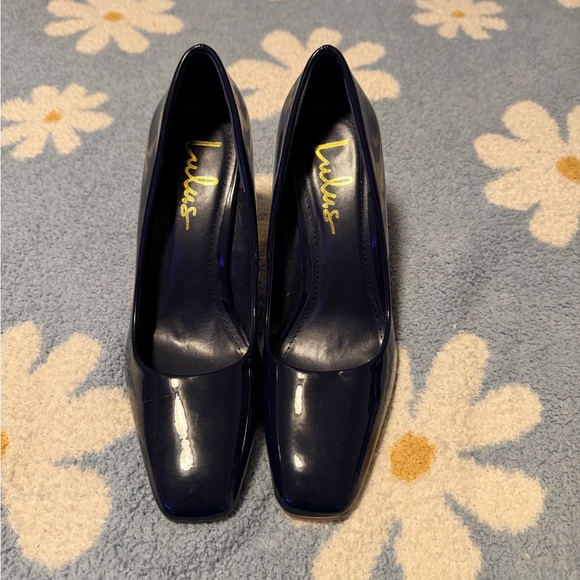 Lulus Shoes - Lulu's Landrie Navy Blue Patent Square Toe Pumps